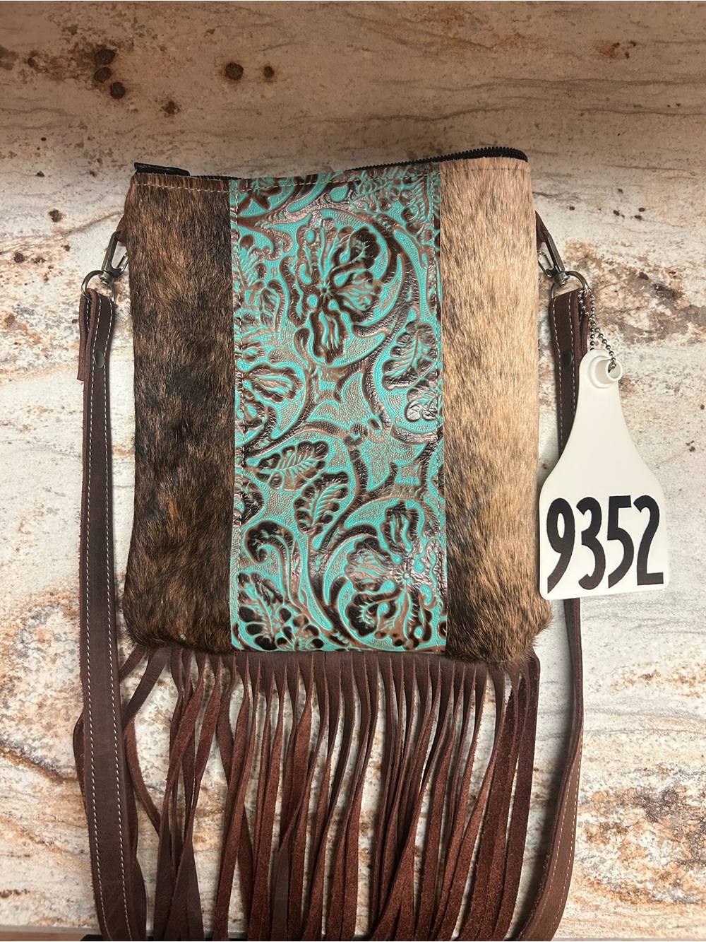 Holy Cow Couture Boho Turquoise Tooled Leather Bag